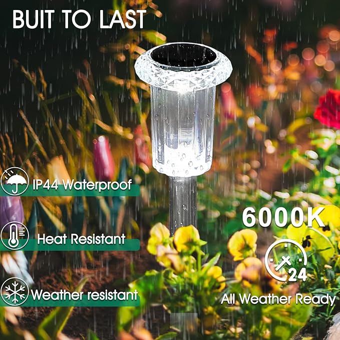 Solar Outdoor Lights, 10 Pack Waterproof Stainless Steel Solar Stake Lights for Pathway Garden Yard Path Walkway Driveway Lawn Patio Outside Decor, Cool White EYROSA