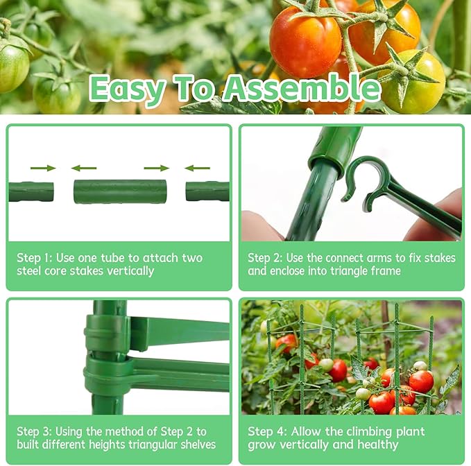 Riare 4 Pack 4 FT Tomato Cages for Garden- 48inches Heavy Duty Tomato Stakes and Supports, Adjustable Tall Tomato Plant Support Trellis for Pots, Raised Garden Bed, Climbing Vegetables Plants Riare