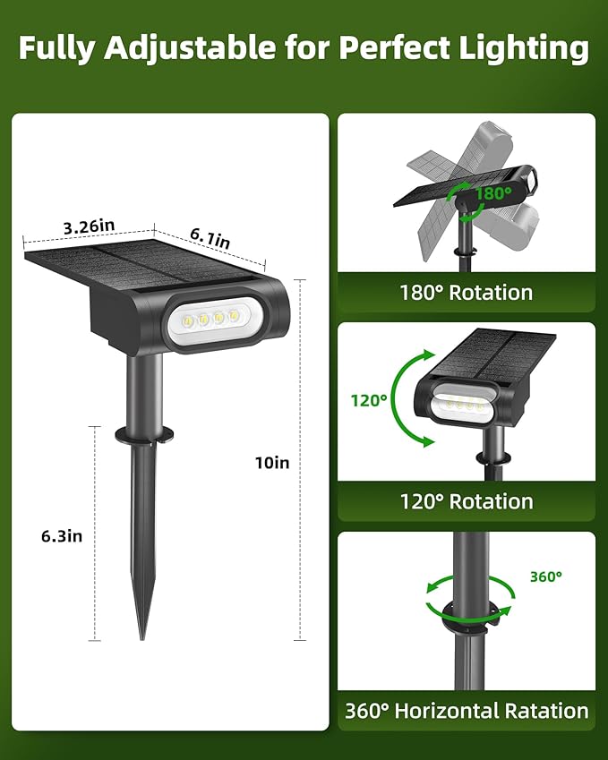 EZVALO Solar Spot Lights Outdoor IP67 Waterproof, Adjustable Solar Landscape Lights, 3 Lighting Modes Solar Spotlights for Outside Yard Garden Plant Trees Pathway Flag (Cool White-2Pack) EZVALO
