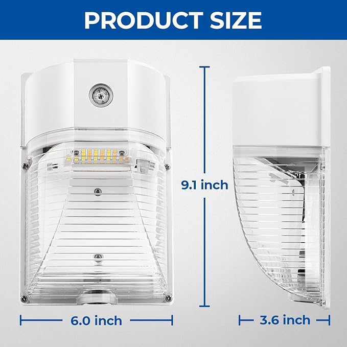 CINOTON 26W LED Wall Pack Light with Dusk to Dawn Sensor, 3CCT 3000K/4000K/5000K, 26W/18W/13W Switchable, [100-277Vac] IP65 Waterproof Outdoor Security Flood Lighting for Garage Warehouse 2 Pack CINOTON