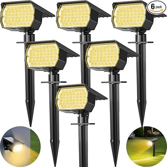 Solar Spot Lights Outdoor 6 Pack, [46 LED/3 Modes] Solar Landscape Spotlights Waterproof, 2-in-1 Auto On/Off Solar Powered Lights for Outside Yard Garden Wall Pathway(Warm White) TadyrealSolarLights