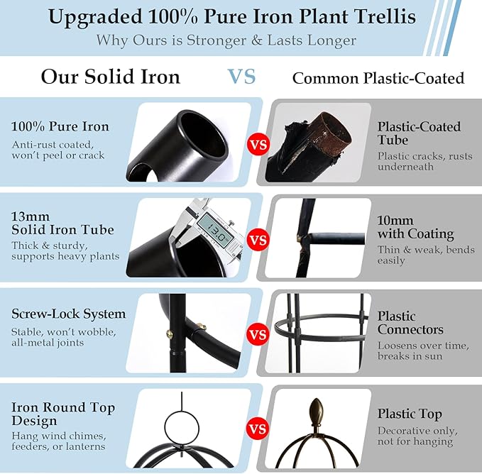 100% Metal Trellis for Climbing Plants Outdoor 6.6ft 1PK,Garden Obelisk Trellis for Potted Plants Indoor with Ties and Butterflies,Plant Support for Clematis Tomato Cucumber Ivy Rose DEVISEFUN
