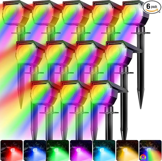 Peasur 6 Pack Solar Spot Lights Outdoor Color Changing, 7 Modes Halloween RGB Solar Powered Waterproof Spotlight, Landscape Lighting for Outside Yard Garden Pathway Peasur