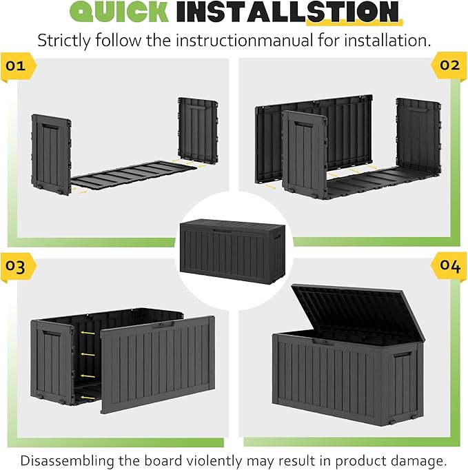 Outdoor Storage Box, Resin Deck Boxes Indoor and outdoor, Waterproof Storage Box Lockable Lid (Black, 75 Gallon) NBYSGO