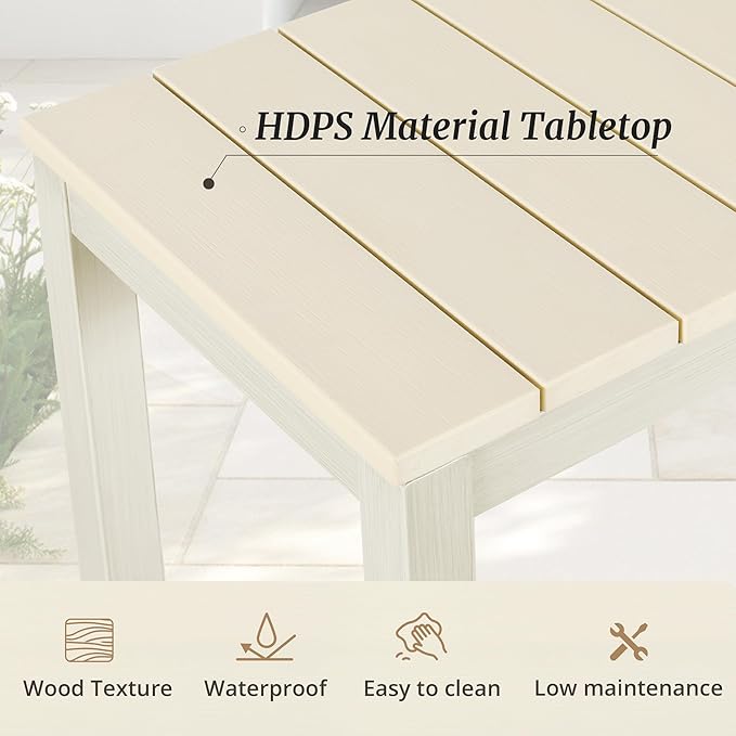Outdoor Bar Table, 38" Patio Bar Height Counter Console Table, Waterproof HDPS Slatted Top, Weather Resistant, Hot Tub, Balcony, Yard, Indoor or Outdoor Use, Sand COZYMAN
