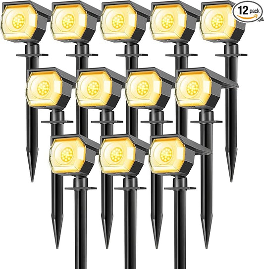 12 Pack Solar Spot Lights Outdoor, Solar Spotlights Outdoor Waterproof 2-in-1 Auto On/Off Landscape Lighting for Outside Yard Wall Garden Pathway(Warm White) Peasur
