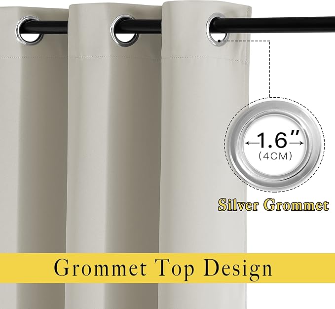 NICETOWN Short Cafe Curtain 54 inch Length, Window Treatment Thermal Insulated Grommet Room Darkening Sound Reducing for Bedroom/Nursery, Natural, 1 Panel, W66 x L54 NICETOWN