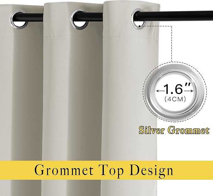 NICETOWN Blackout Natural Curtain for Living Room - Grommet Thermal Insulated Solid Room Darkening Thermal Curtain Drape Sound Reducing for Bedroom/Living Room (1 Panel, W66 x L84) NICETOWN