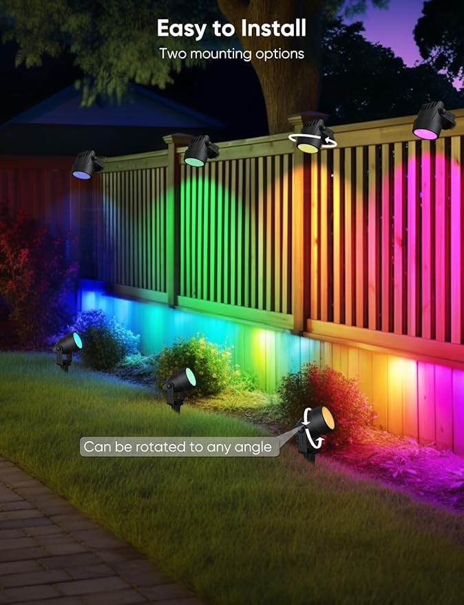 APPECK Landscape Lighting, RGBW Color Changing Low Voltage Landscape Lights with APP Control, IP65 Waterproof Outdoor Spotlights for Garden Yard Outside Decoration, 4 Pack APPECK