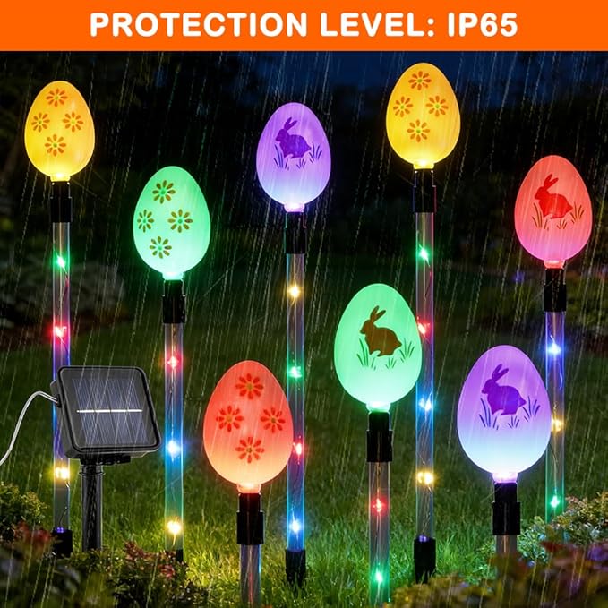 8 PCS Solar Easter Eggs Stake Lights, IP65 Waterproof Multicolor Outdoor Easter Pathway Lights Auto On/Off Solar Stake Light for Lawn Landscape Yard Patio Decorations Rootora