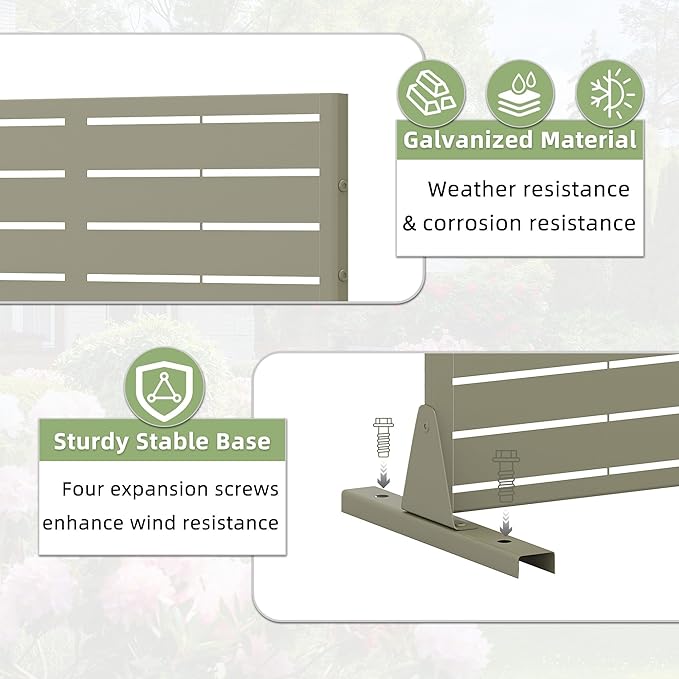 Casaphoria Metal Privacy Screen Outdoor, 72" H x 35" W Freestanding Decorative Privacy Screen for Patio Deck Balcony Garden with Stable Base, Green-Louvered Casaphoria