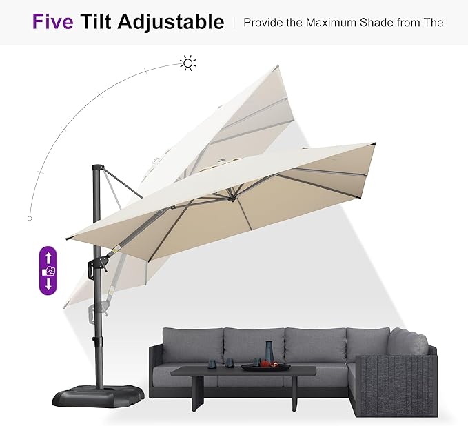 PURPLE LEAF 10 Feet Patio Umbrella Outdoor Cantilever Square Umbrella Aluminum Offset Umbrella with 360-degree Rotation for Garden Deck Pool Patio, Beige PURPLELEAF