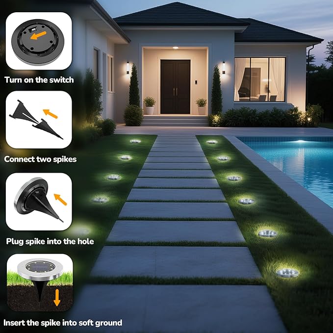 INCX 4.6 inch Solar Lights Outdoor Waterproof,12 Pack Solar Lights for Outside, Solar Garden Lights Landscape Lighting for Patio Pathway Lawn Yard Deck Driveway Walkway, Cold White INCX