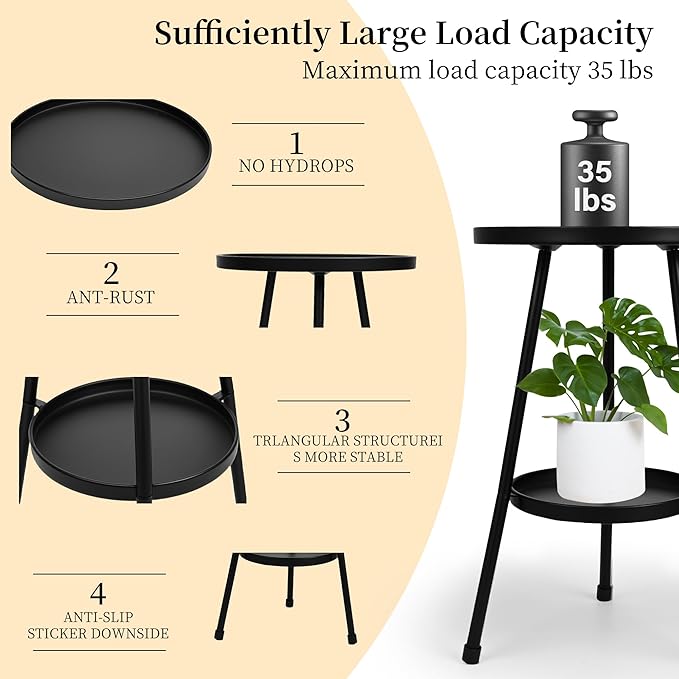 Metal Plant Stand, Plant Stand Indoor Outdoor, Metal Rustproof Flowers, Urban and Rustic Outdoor Plants Stands, Flower Pot Stand Suitable for Living Room, Balcony, Garden (Double Deck,Black) Jvtoo