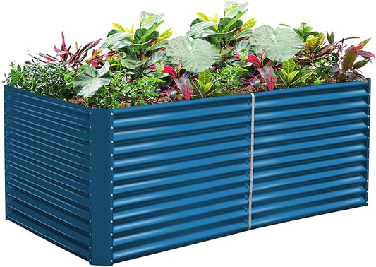 Land Guard 8x4x3ft Rectangular Galvanized Raised Garden Beds, Large-Capacity Metal Planter Box Outdoor, Durable Deep Raised Garden Bed 3ft Tall, Raised Beds for Gardening Vegetables, Royal Blue LandGuard