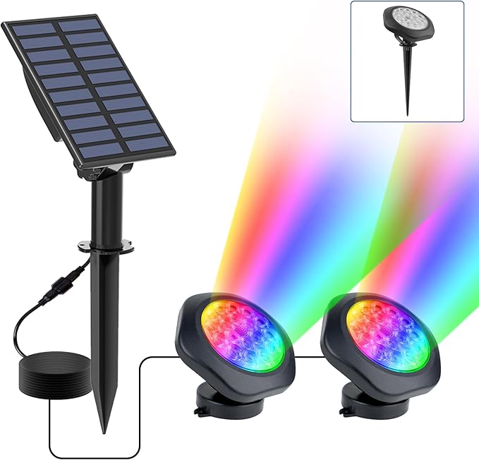 Solar Pond Lights, 18 LED Super Bright RGB LED Underwater Spotlights Color Changing Submersible Pond Light IP68 Waterproof Fountain Lights for Fish Aquarium Tank Garden Yard Pool (2-in-1) CREPOW