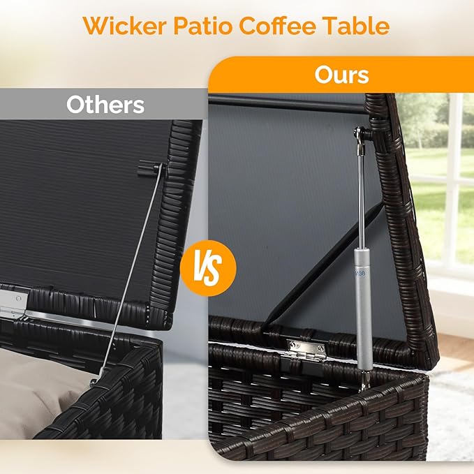 VINGLI Outdoor Coffee Table with Storage, All-Weather Dark Brown Wicker Patio Table for Garden, Balcony, Backyard VINGLI