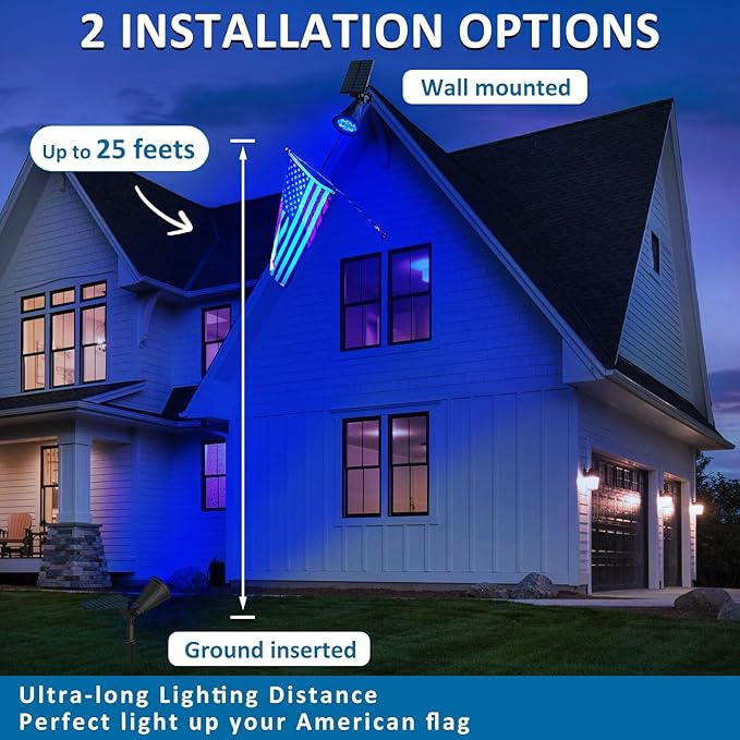 T-SUNUS Christmas Solar Landscape Spotlights Outdoor IP65 Waterproof Blue Spot Lights Outside Auto On/Off Yard Lighting 2 Modes for Tree Driveway Garden Flag Pond Pool Statue Backyard Halloween 4 Pack T-SUNUSLighting