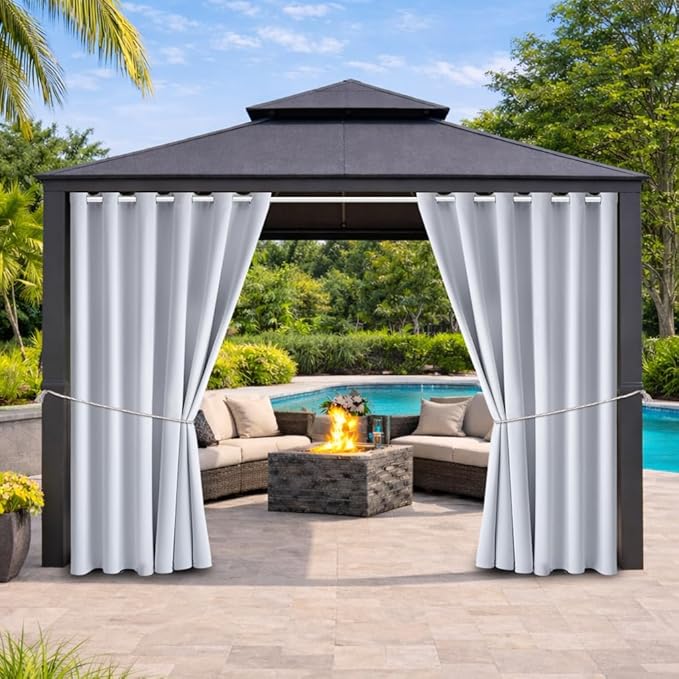Outdoor Indoor Curtains W84 x L108 for Patio - Weather-resistant Window Panels Privacy Protect Grommet Top Thermal Insulated Home Curtain for Porch Pergola Lawn Garden Hot Tub Area (2 Panels) DivaenCamino