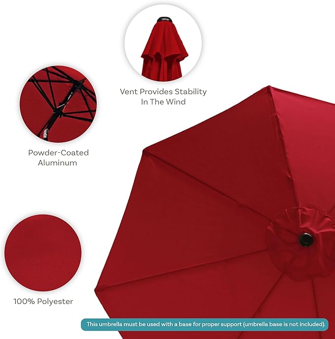 Sunnydaze Outdoor Patio Umbrella - Polyester Table Market Umbrella with Push-Button Tilt and Crank - 8 Sturdy Ribs - Red - 9ft SunnydazeDecor