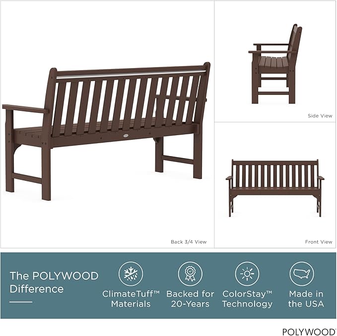 POLYWOOD GNB60MA Vineyard 60" Bench, Mahogany POLYWOOD