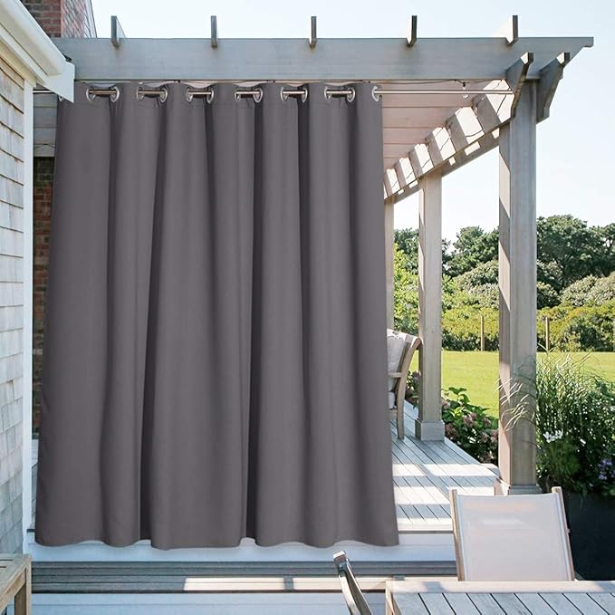 NICETOWN Outdoor Curtain for Patio Waterproof Extra Wide 100", Blackout Vertical Blinds Thermal Insulated Stainless Steer Grommet Indoor Outdoor Divider for Public Space, Grey, 1 Piece, 84" L NICETOWN