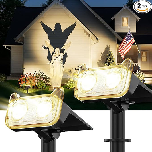 LETMY Solar Spot Lights Outdoor Waterproof with Bigger LED, Auto ON/Off 135°Adjustable Solar Lights Outdoor, 2-in-1 Wall Lights & 2 Modes Landscape Spotlights for Tree Yard Pathway Garden Decor 2Pack Letmy