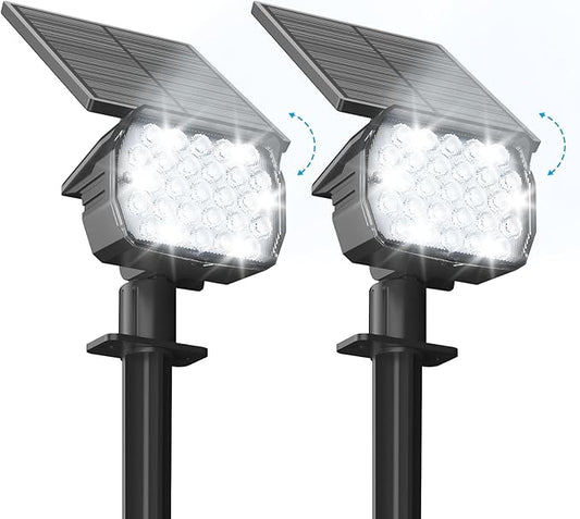 VOLISUN Solar Spotlight Outdoor, IP67 Waterproof Solar Landscape Spot Lights，Uplights for Yard Garden Pathway - 2 Pack (Cool White) 27 LED 3 Lighting Modes VOLISUN
