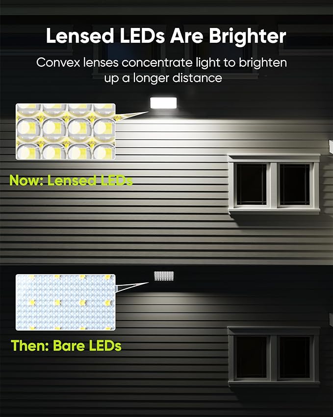 JACKYLED Solar Lights Outdoor 299 LED 1000 Lumens Bright Solar Wall Spotlight with 4000mAh Battery IP65 Waterproof Dusk to Dawn Auto Lighting for Front Door Balcony Shop Barn Garage (Black, 2-Pack) JACKYLED