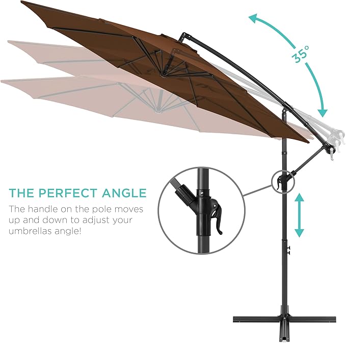 Best Choice Products 10ft Offset Cantilever Hanging Market Patio Umbrella, 8 Sturdy Ribs, Easy Adjustment - Brown BestChoiceProducts