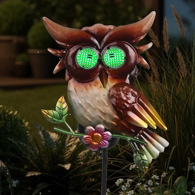 Solar Owl Garden Stakes Decorative with Moving LED Eyes Lights, 39.7" Owl Solar Lights Outdoor Garden for Pathway Patio Yard Metal Art YHSOLAR
