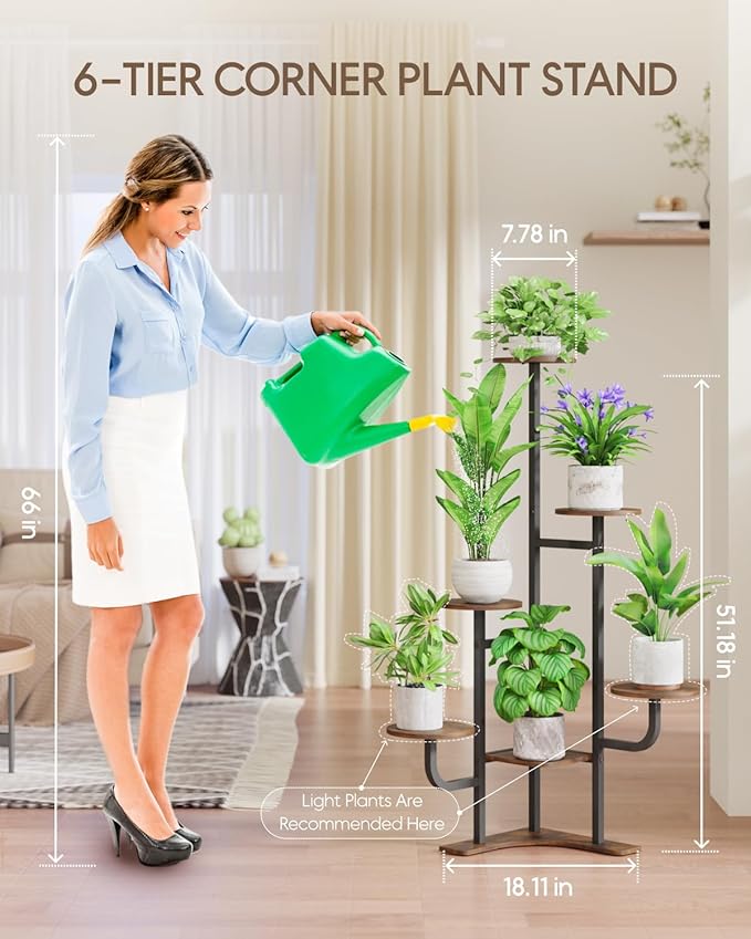 Corner Plant Stand Indoor - 6 Tiered Indoor Plant Stand Round Metal Plant Shelf, Plant Organizer for Living Room, Graden, Balcony, Home Decor (Brown) Homsorout