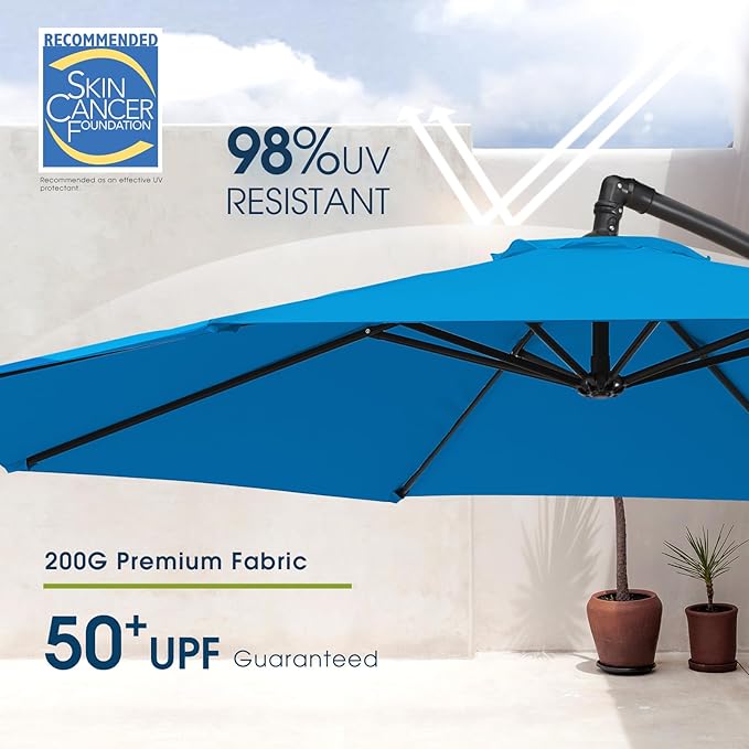 wikiwiki 10ft Patio Umbrella with Base Included, Outdoor Offset Cantilever Umbrella with Sandbag Base for Backyard, Garden and Pool, Easy to Tilt and Crank, Royal Blue WikiwikiPatioUmbrellas