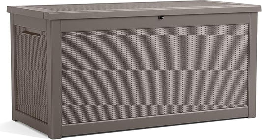 TARKARI 320 Gallon Lockable Resin Deck Box, Waterproof & UV-Resistant Outdoor Storage Box for Outdoor Cushion Storage, Garden Tools & Pool Accessories Storage, Gray Home