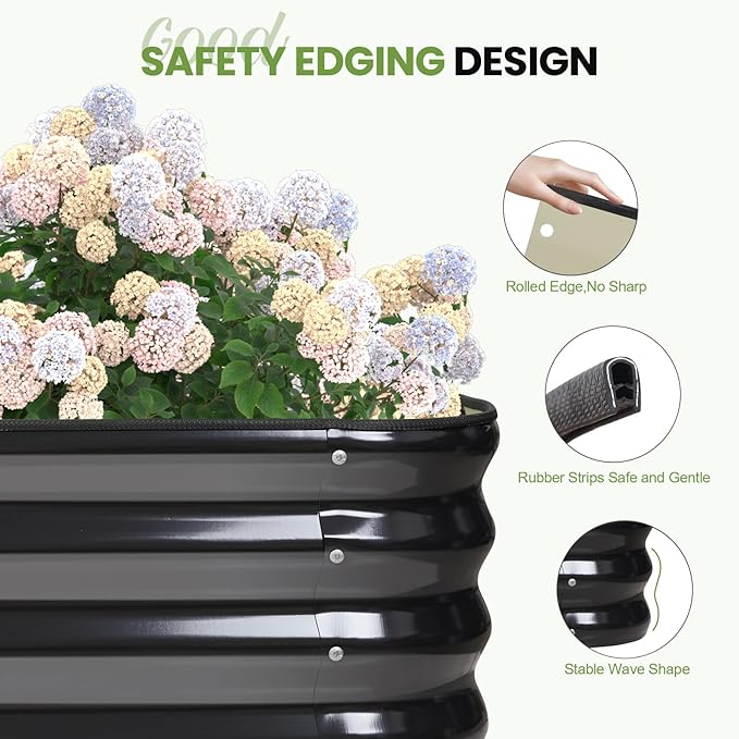 5-in-1 Adjustable Raised Garden Bed Kit | Galvanized Planter Boxes for Vegetables, Flowers | 12" Tall, Multiple Sizes (8x3x1ft, 9x2x1ft, 10x1x1ft, 6x5x1ft, 7x4x1ft) | Outdoor Metal Raised Bed, Grey GGOODGAIN