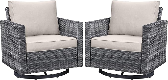 Belord Wicker Chairs Outdoor Bistro Set Oversize Patio Swivel Rocker, Rattan Outdoor Seating Set of 2 Swivel Glider Chairs Wicker Furniture for Porch Deck Backyard with Water-Resistant Belord