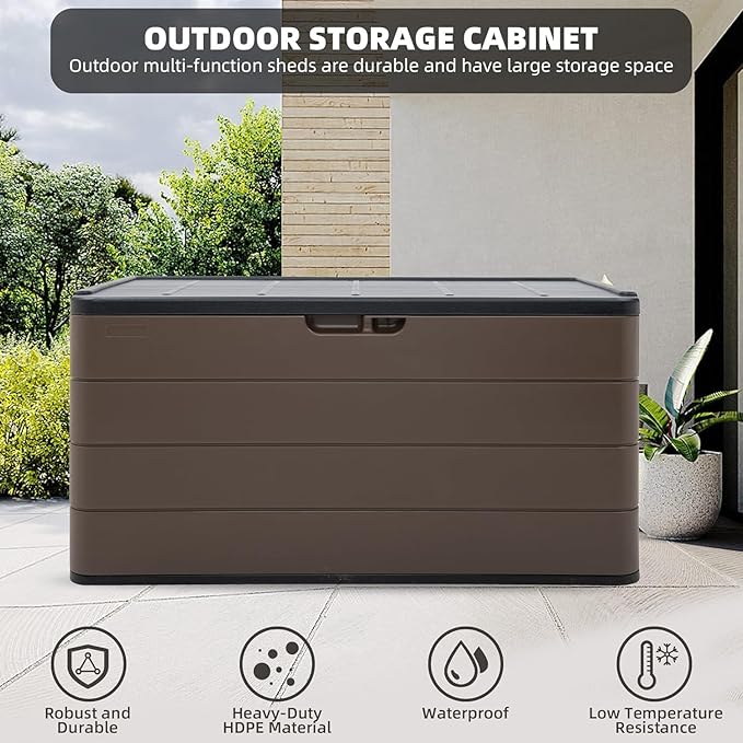 TARKARI Premium Pro Edition 100 Gallon Lockable Resin Deck Box, Waterproof & UV-Resistant Outdoor Storage Box for Outdoor Cushion Storage, Garden Tools & Pool Accessories Storage, Brown Home