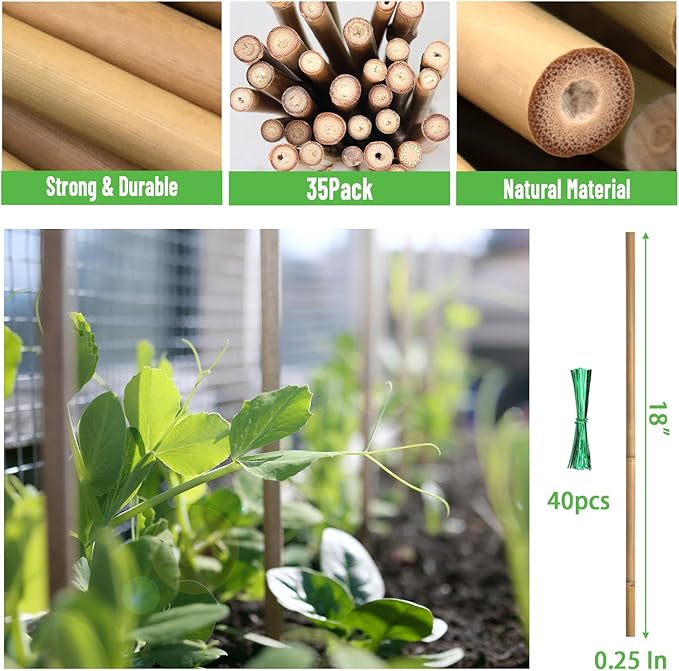 35Pcs Plant Stakes,Premium Natural Bamboo Garden Stakes,Bamboo Sticks Support for Indoor and Outdoor Plants,Tomato,Vegetables Beans,Potted and Climbing Plants POLIUMB