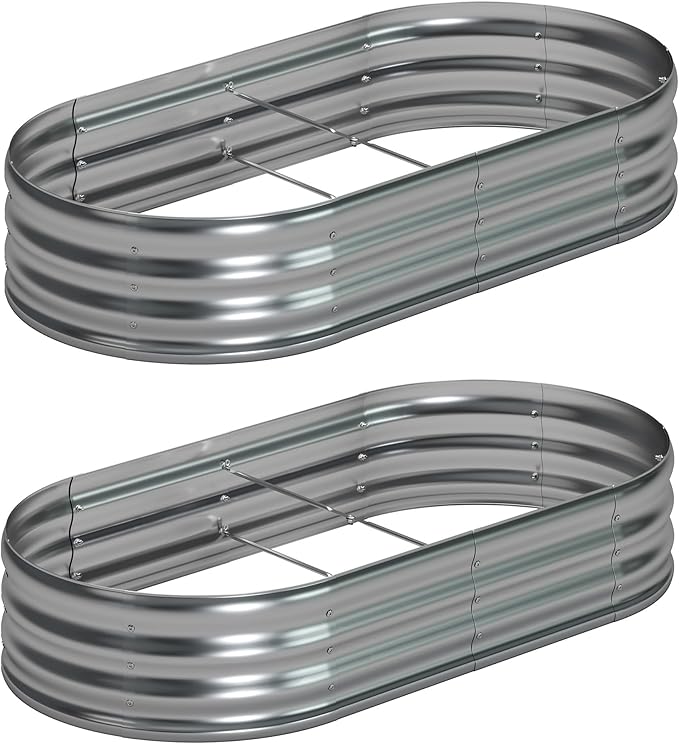 6x3x1ft(2 Pack) Galvanized Oval Raised Garden Bed,Outdoor Planter Box Metal Patio Kit Planting Bed for Vegetables Flowers Herb,Silver Foxlang