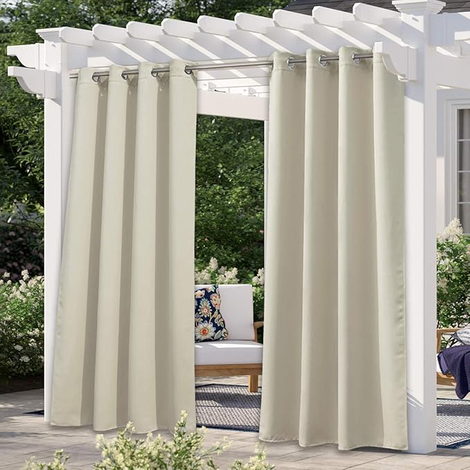 NICETOWN Outdoor Curtain for Patio Waterproof 108" Long, Triple Weave Stainless Steel Silver Grommet Thermal Insulated Privacy Room Darkening for Outdoor Living, Beige, 1 Panel, 52" Wide NICETOWN