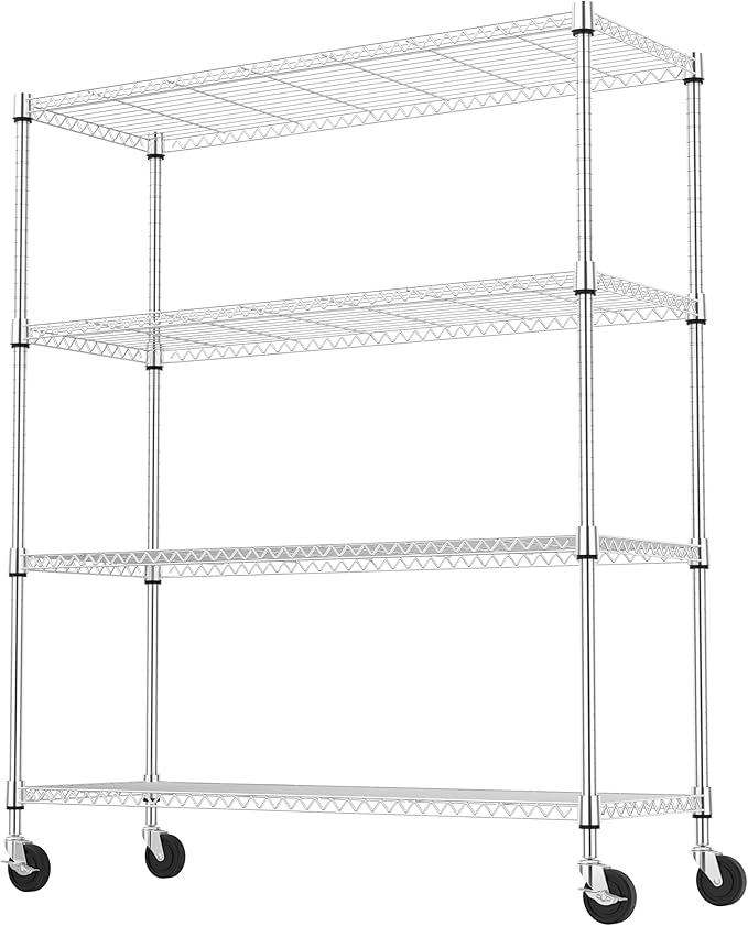 4 Tiers Storage Shelves Load 1400LBS, Metal Shelving Wire Metal Shelving Unit Shelves for Storage Adjustable Garage Shelving for Pantry Kitchen Garage Chrome 17.7" D x 47.3" W x 62.7" H MEIGAOPLASTICANDMETALHKCOLIMITED