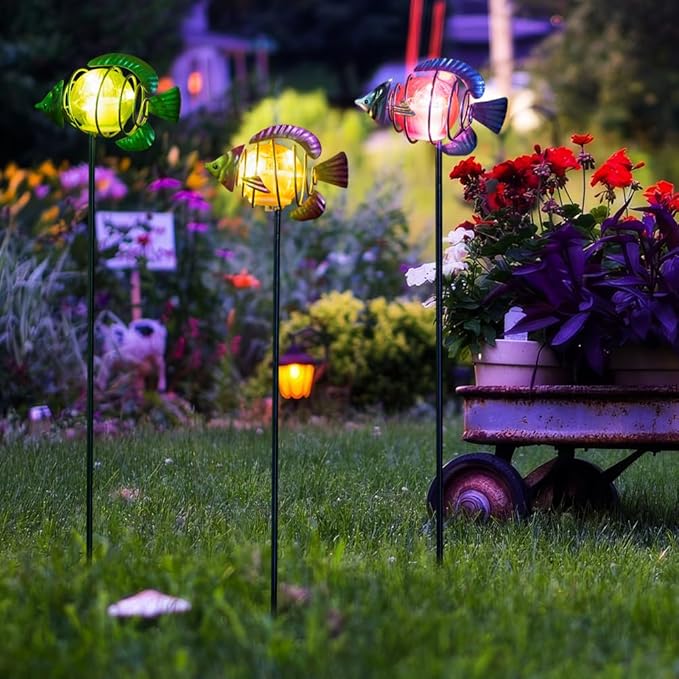 Outdoor Garden Solar Lights,3Pack Decorative Solar Lights for Garden Decor, Tropical Fish Backyard Decor,Led Solar Lights with Stakes for Yard Landscape Patio(21.3''H) SATHGA