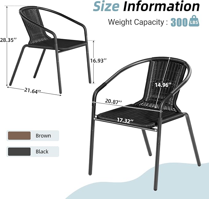 Amopatio Outdoor Dining Chairs Set of 6, Rattan Patio Chairs Wicker, Stackable Indoor-Outdoor Chair, Bistro, Deck, Yard, Porch, Restaurant Stack Chairs, Black Amopatio