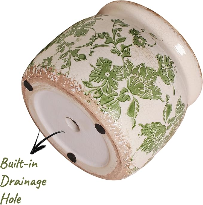 Tuscan Ceramic Indoor Plant Pot & Vase for Home Decor, 6.29'' Rustic Farmhouse Planter w/Drainage for Snake Plant, Pothos and Houseplants, Vintage Office & Tabletop Decoration, Gift for Mom (Green) XiaanJiaju