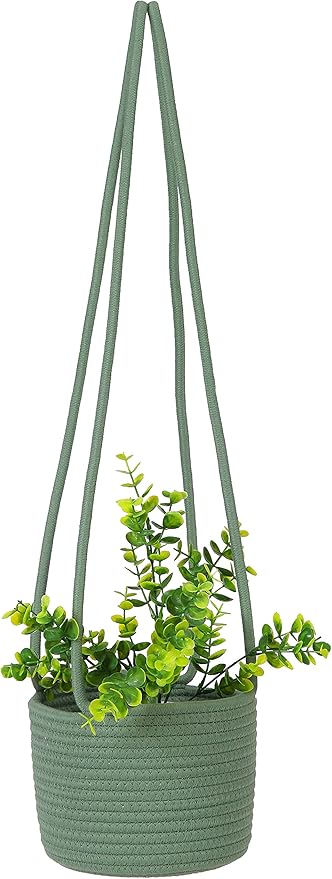 Hanging Planter Basket Jute Rope Woven Plant Hangers Indoor Hanging Plant Holder Up to 7" Pot Macrame Modern Storage Organizer Home Decor (Green) RUIZHIXUAN