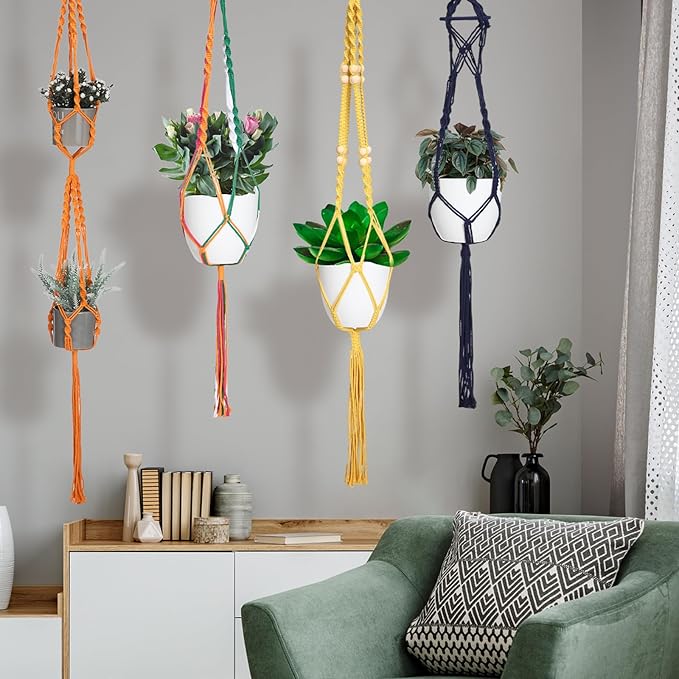 Hoteam 12 Pcs Macrame Plant Hangers Macrame Hanging Planters for Indoor Plants Handmade Boho Hanging Baskets Flower Pots Holder for Outdoor Home Wall Decor Hoteam