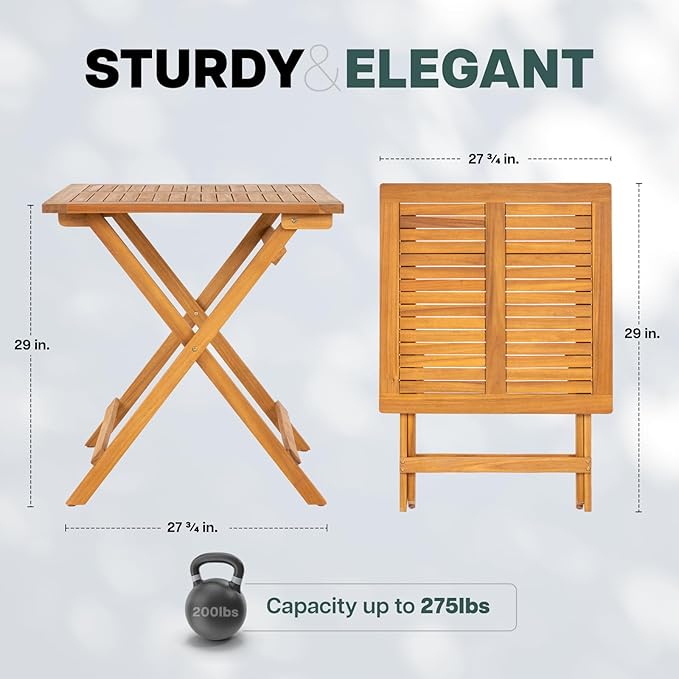 IDZO Legolas FSC Acacia Wooden Folding Table, Heavy Duty 270lbs Capacity, Elegant & Rustic Design for Garden, Backyard, Porch, Patio, Easy Assembly Idzo