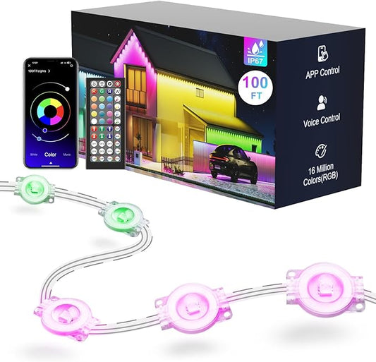 Fussion Permanent Outdoor Lights for House, 100ft RGB Halloween House Lights Outdoor with APP Remote Control, IP67 Waterproof Smart Eternity Eaves Lighting for Christmas, Holiday, Party, Daily Fussion
