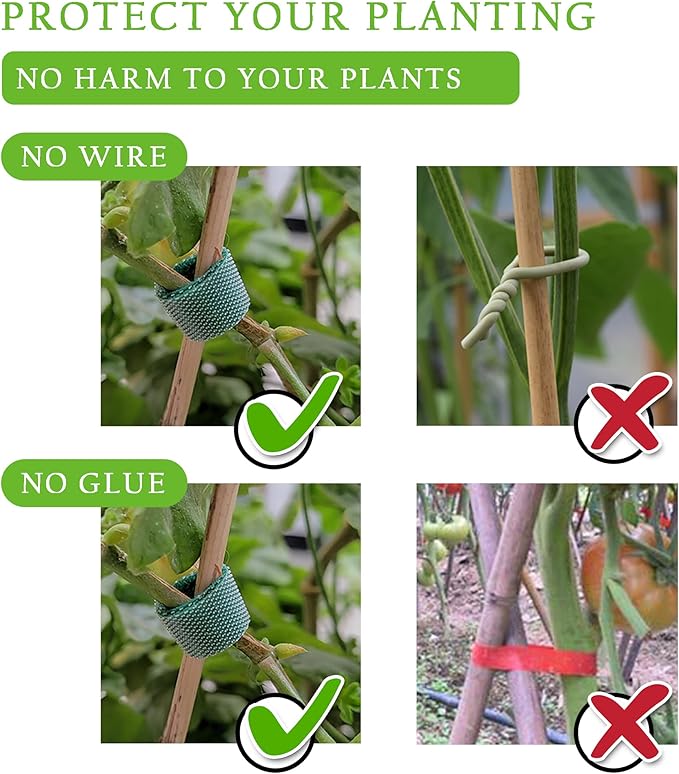 Green Garden Ties|Plant Ties for Climbing Plants 100 feet x1/2‘’in 3 Rolls|Plant Supports for Effective Growing Strong |Green-Recycled Plastic Garden Twine & Twist Ties for Tomato Stakes ArtFamy