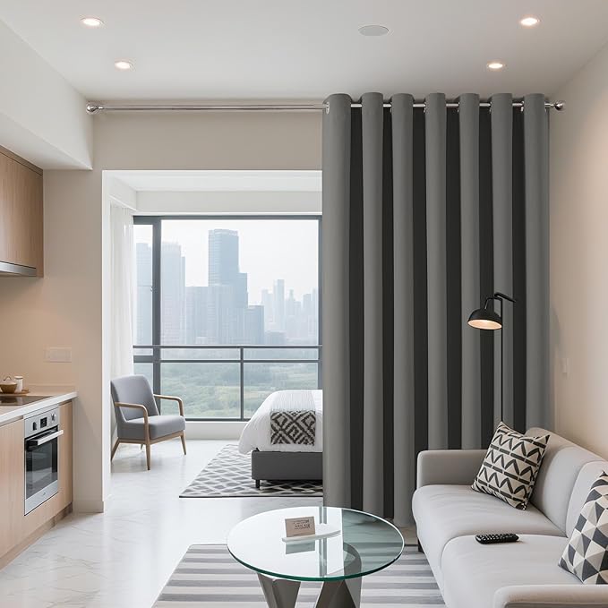 Joydeco Blackout Patio Sliding Door Curtains 108 Inches Long, Grommet Privacy Room Divider Curtains, Extra Wide Thermal Blackout Drapes for Bedroom Living Room (Light Grey, 100Wx108L, 1 Panel) JOYDECO